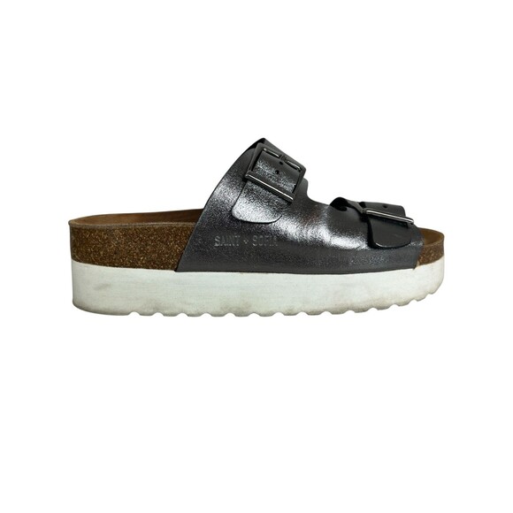 Saint + Sofia Platform 2 Strap Sandals  US 7  Pewter Metallic Leather  Casual - Picture 3 of 10